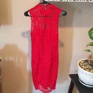 Red lace midi dress